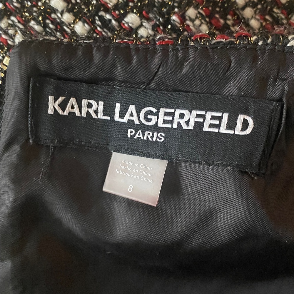 Karl Lagerfeld size 8 sleeveless tweed dress trumpet bottom - Picture 7 of 10